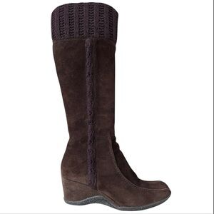 Aquatalia Quantum Knee High‎ Brown Wedge Heel Suede Leather Snow Boots Size 10